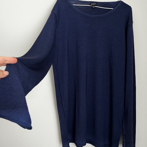 Men's Wool Navy Blue Long Sleeve Shirt - Picture 4 of 10